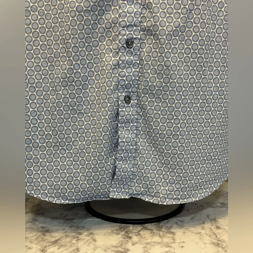 Bugatchi Men Shaped Fit Long Sleeve Button Down Blue Poka Dot Shirt Size Large - Picture 6 of 9